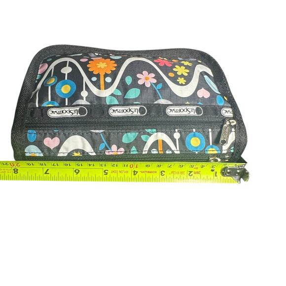 LeSportsac Retro Floral Wave Print Zip Cosmetic Pouch Makeup Bag black - Picture 9 of 12